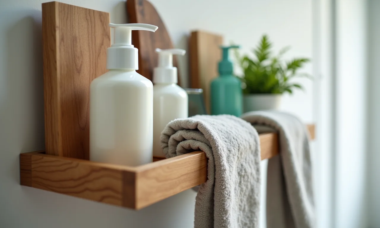 Materiais variados para porta shampoo de banheiro.