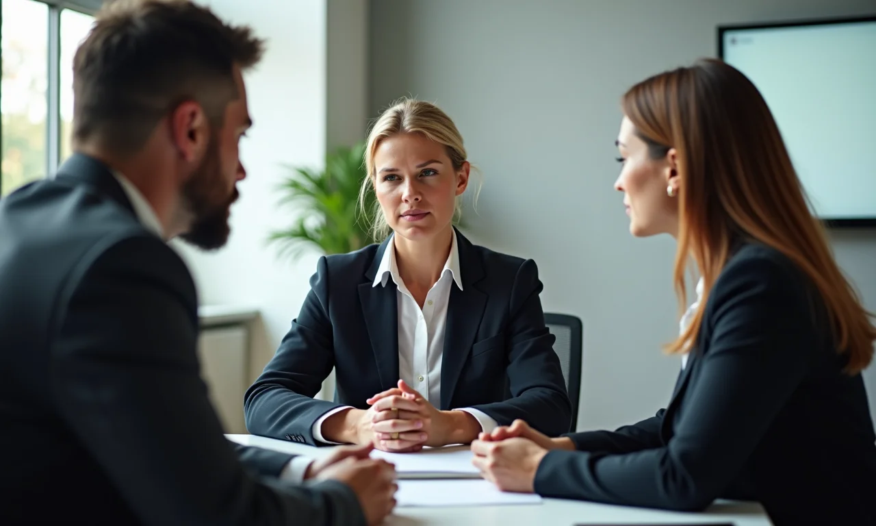Mediador lidando com pessoas agressivas em debate.