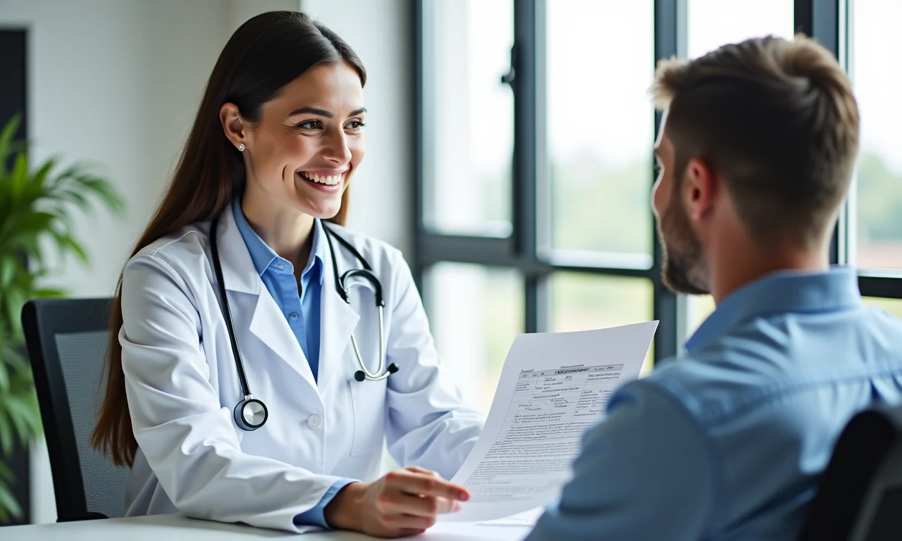 Médico apresentando plano de tratamento para paciente.