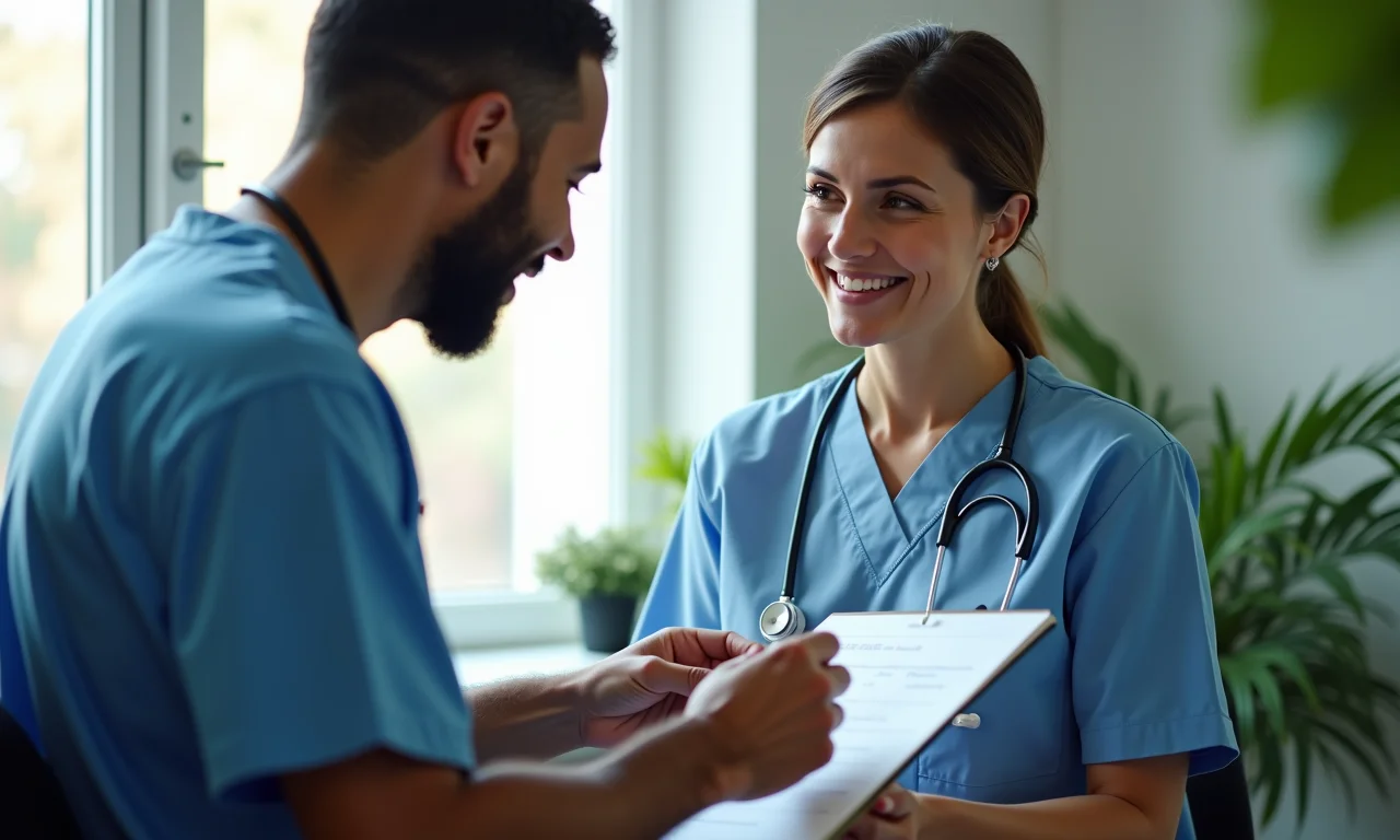 Médico coletando histórico clínico de paciente.