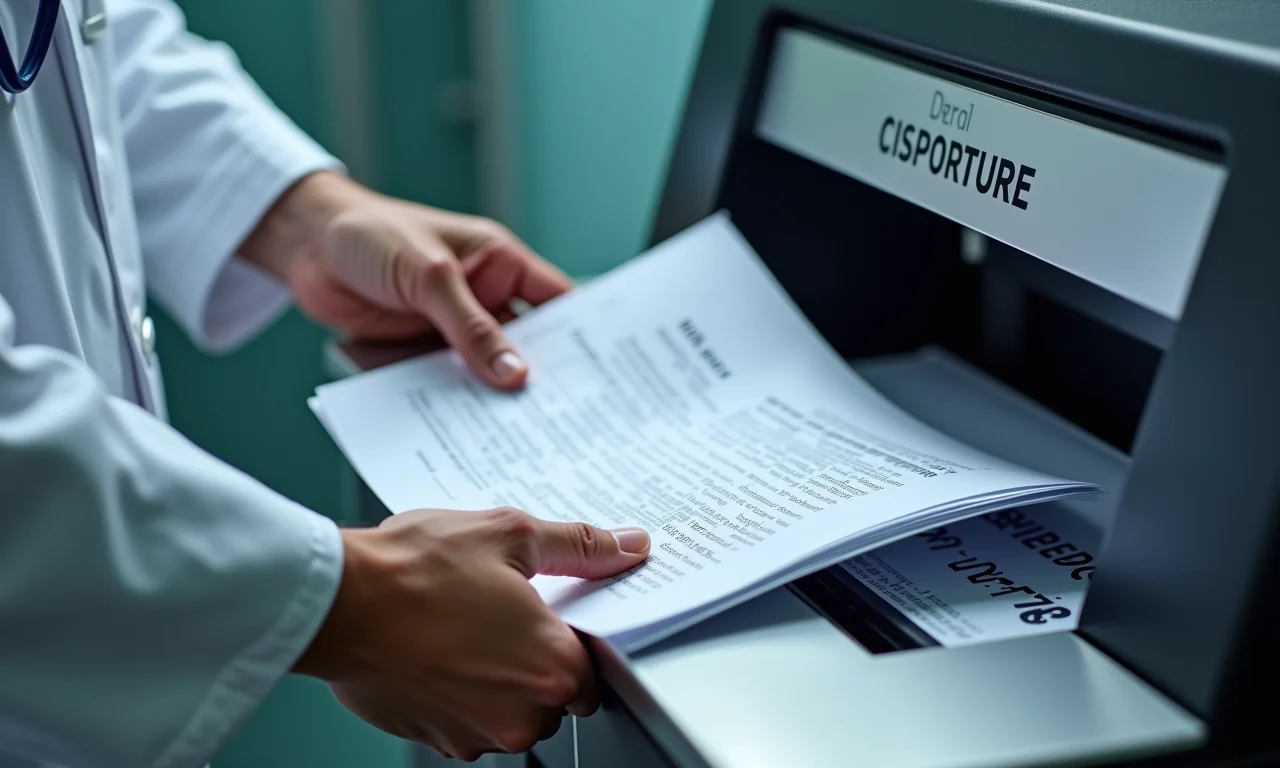 Médico destruindo documentos para proteger confidencialidade.