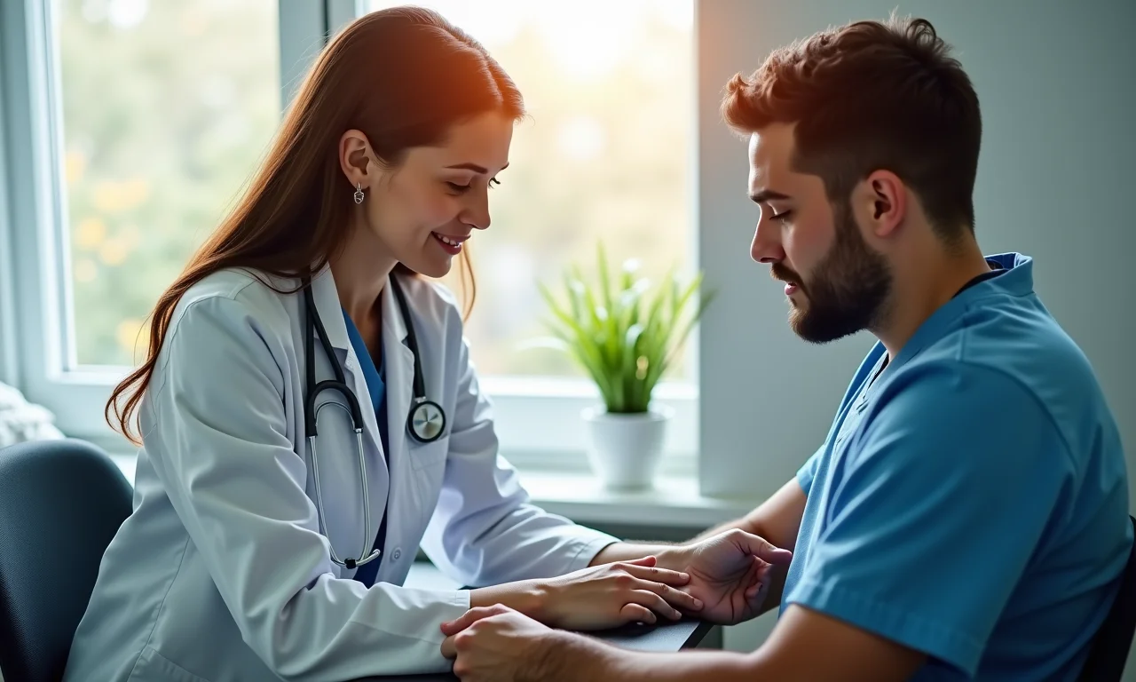 Médico realizando exame físico em paciente.