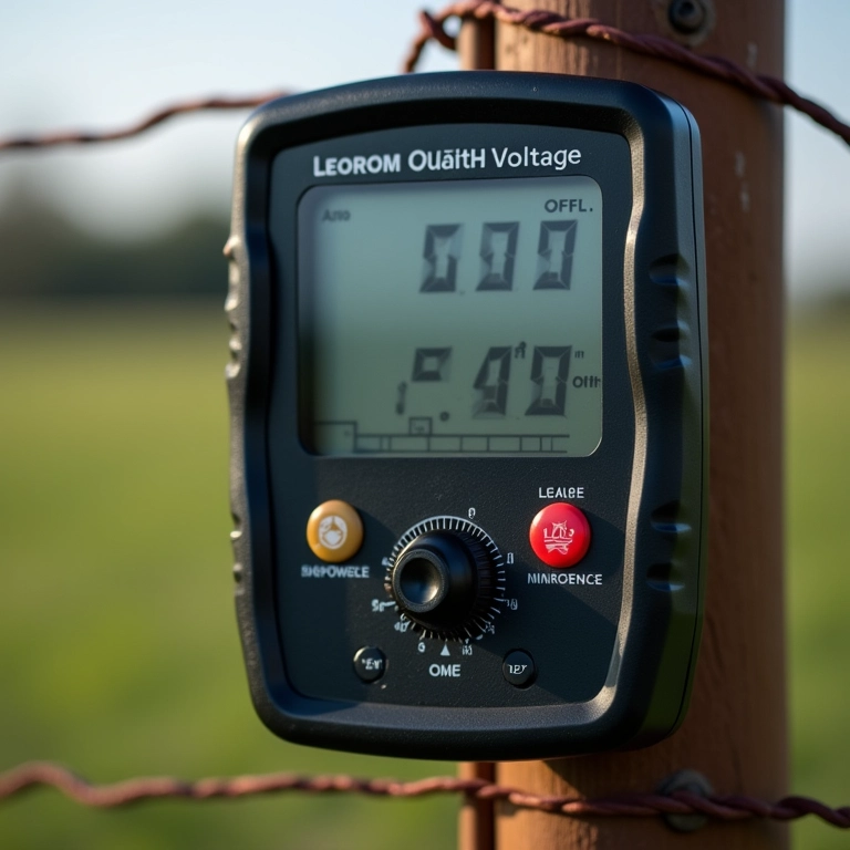 Medidor de voltagem mostrando a voltagem ideal para cerca elétrica.