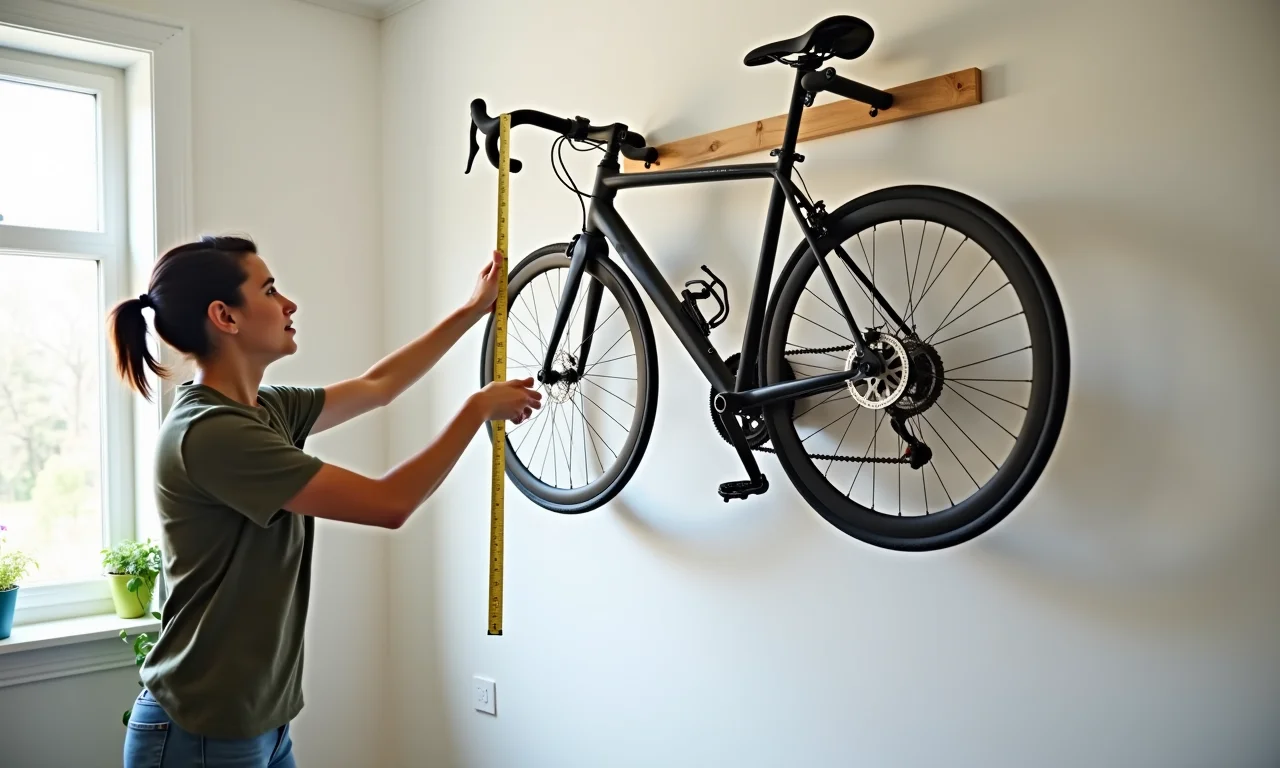 Medindo a altura ideal para instalar o suporte de bicicleta.