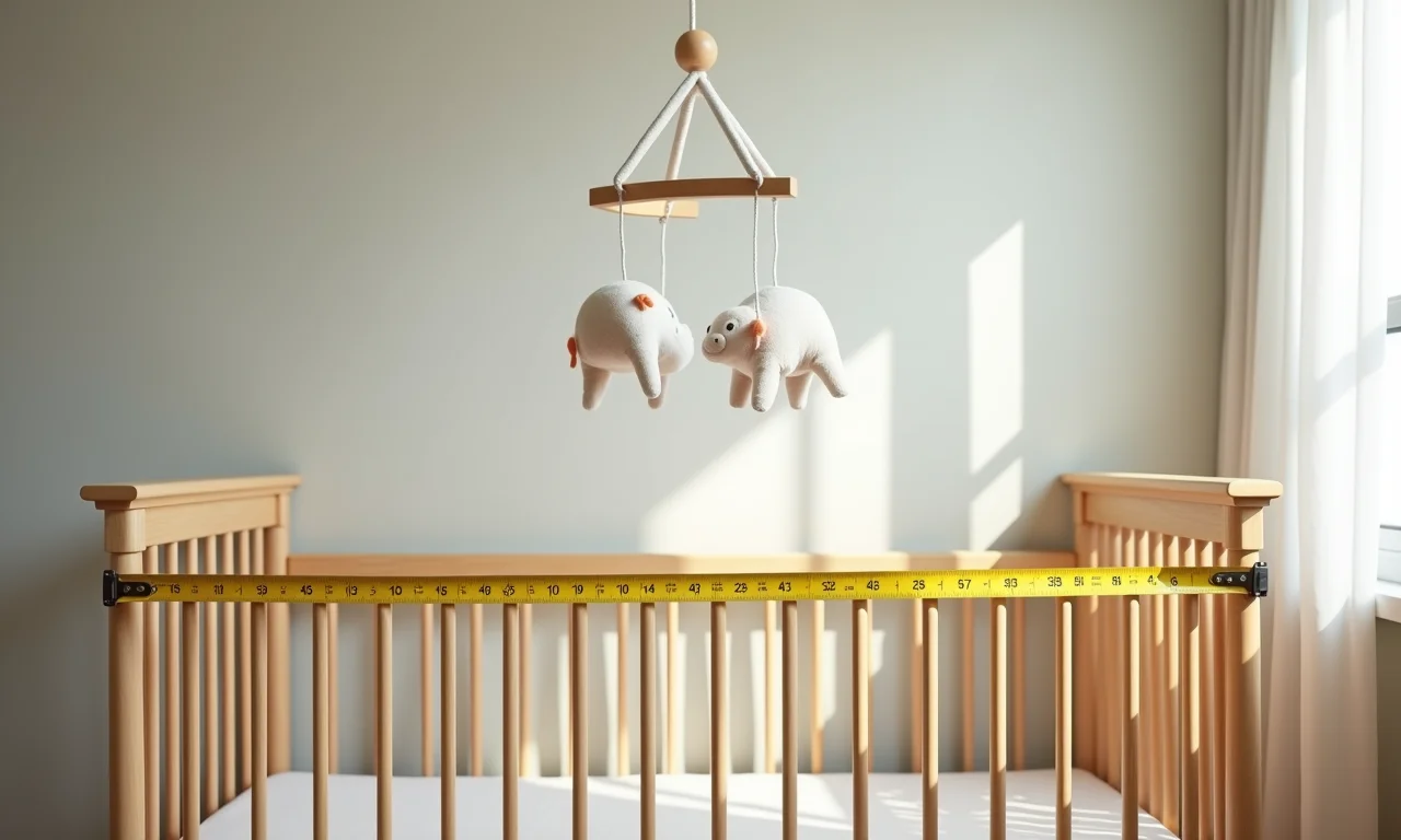 Medindo a altura ideal para pendurar o mobile de berço.