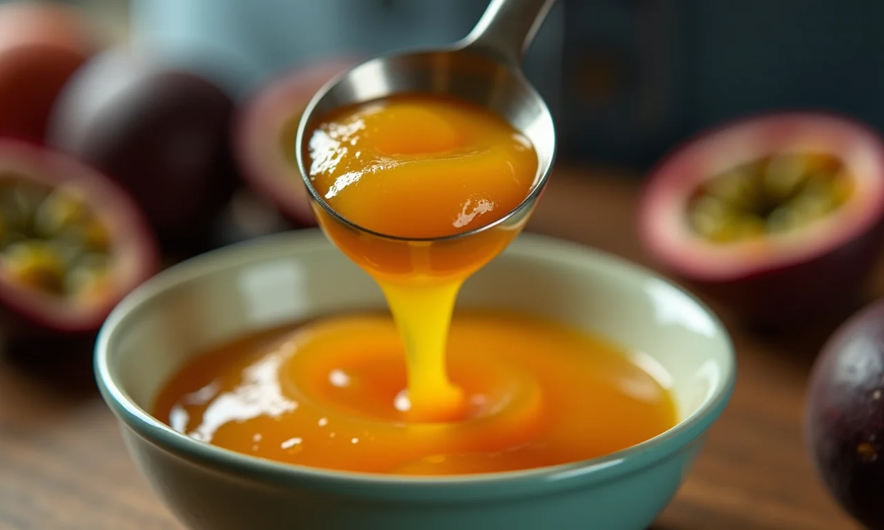 Medindo a proporção ideal de maracujá para o creme.