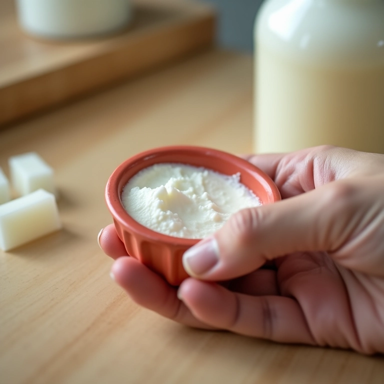 Medindo ingredientes para shampoo caseiro, com sabonete líquido ao fundo.