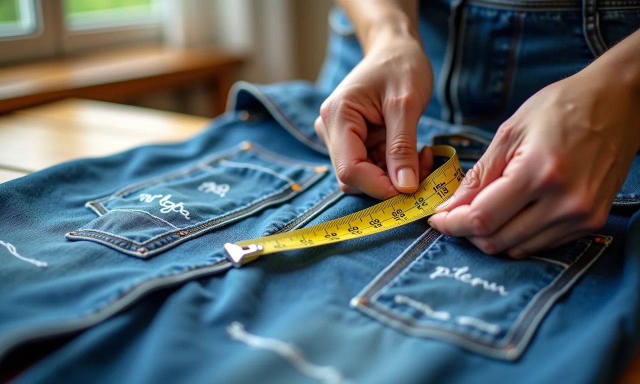 Medindo o comprimento ideal do colete na calça jeans.