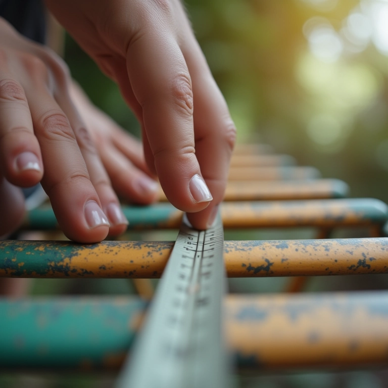 Medindo o espaçamento dos degraus da escada de agilidade.