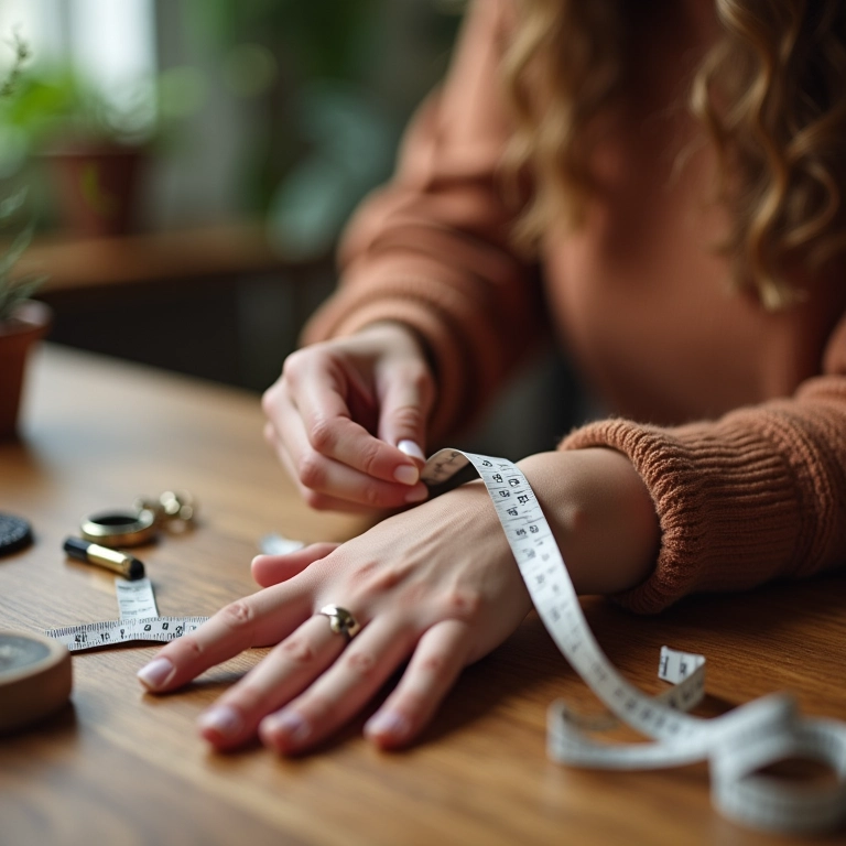 Medindo o tamanho ideal da pulseira.
