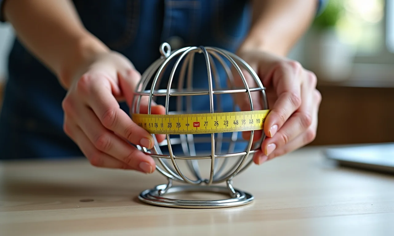 Medindo o tamanho ideal para o globo de bingo artesanal.