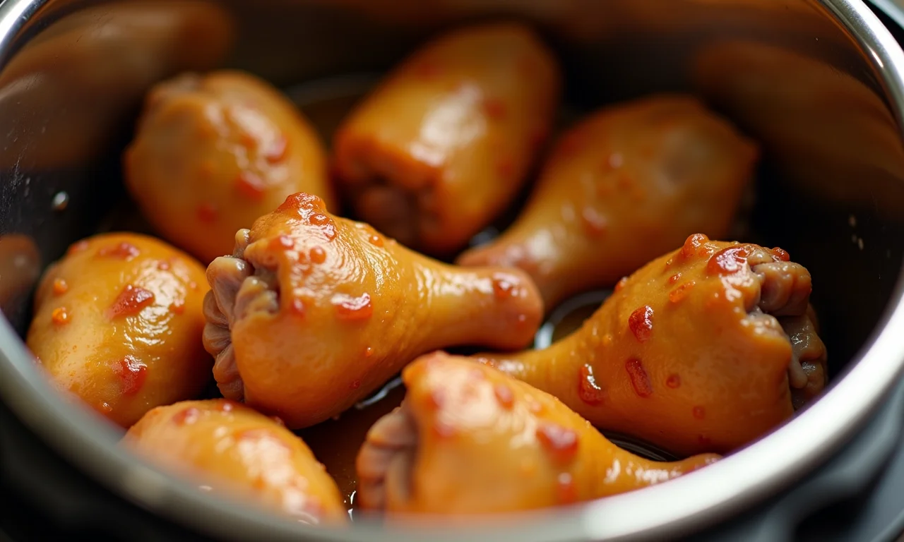 Melhores cortes de frango para panela de pressão: coxas e sobrecoxas.