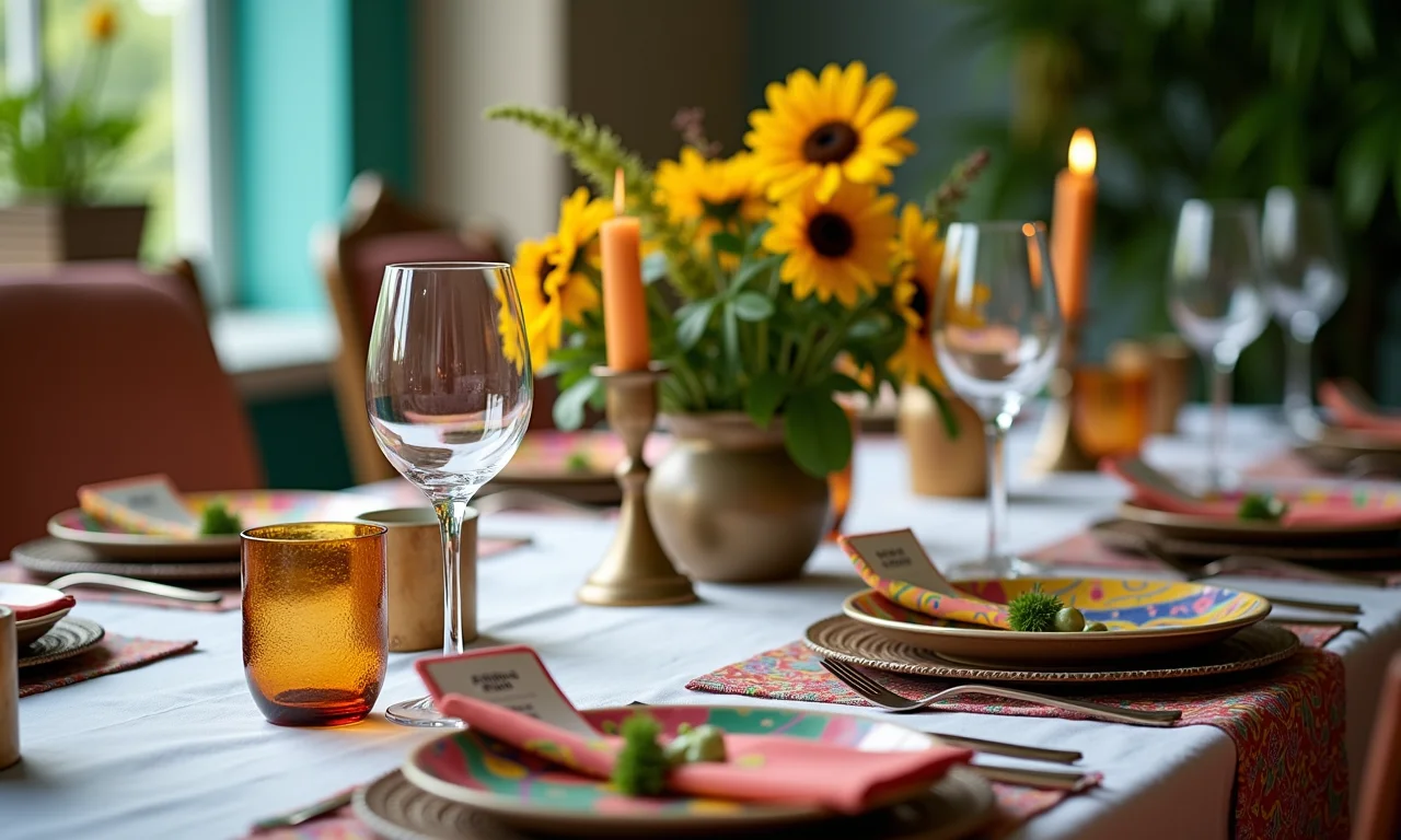 Mesa de jantar elegantemente decorada com detalhes charmosos.