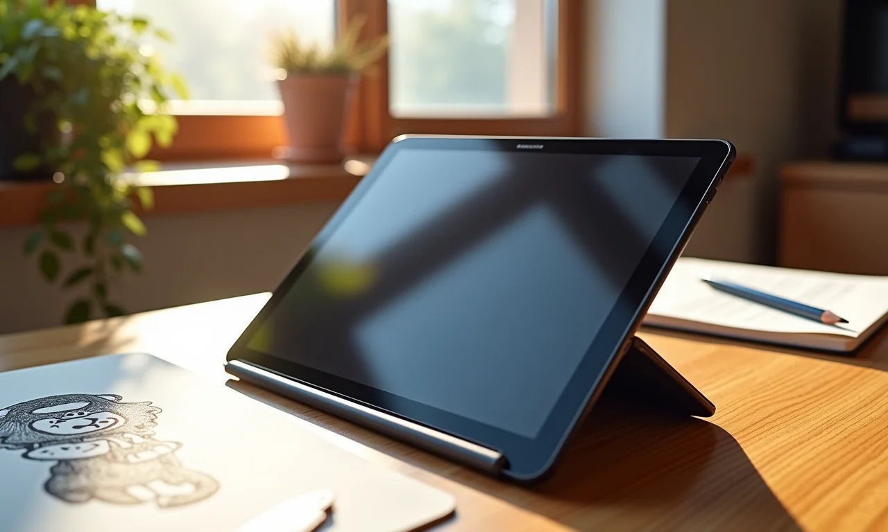 Mesa digitalizadora Huion Inspiroy H640P em mesa de madeira.