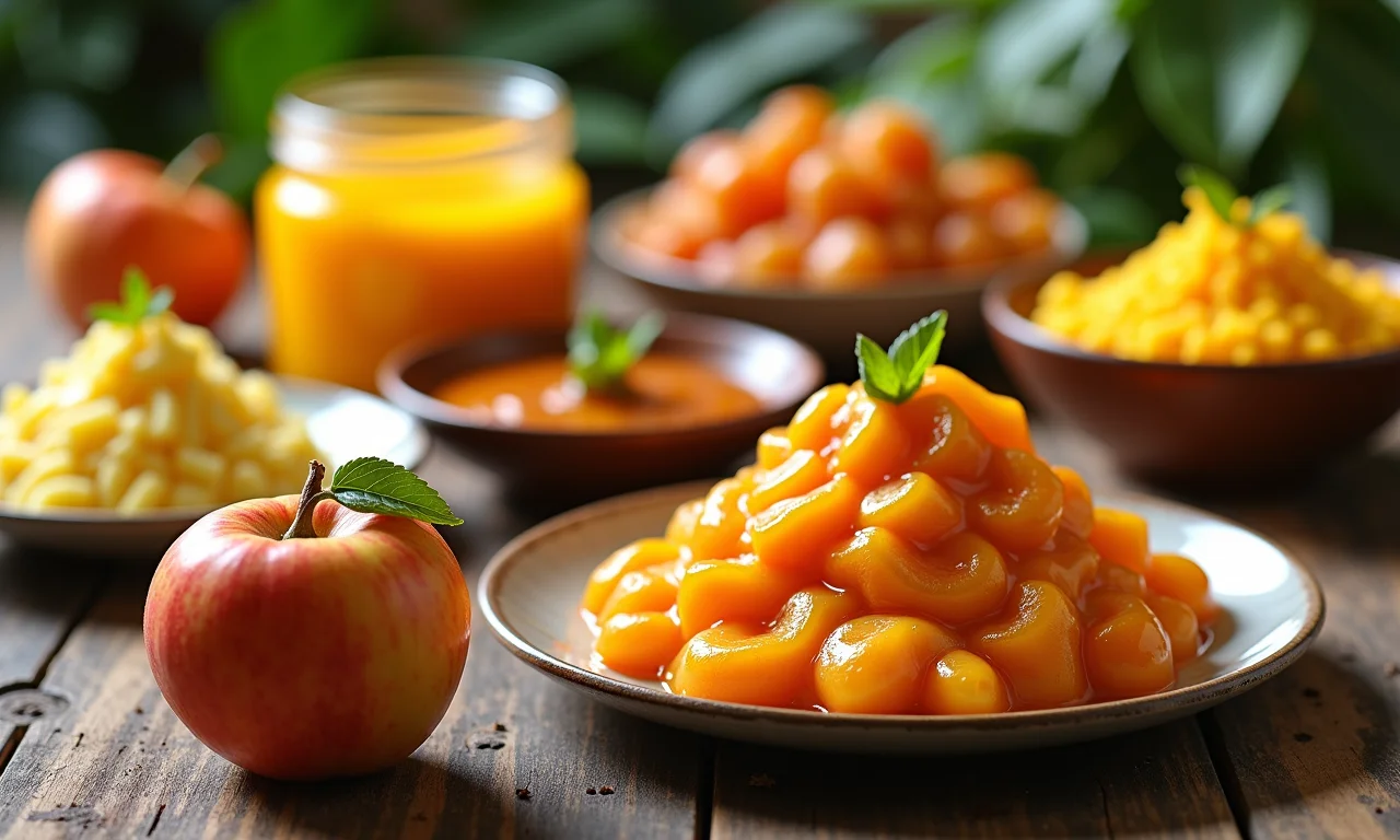 Mesa farta com geleia, mousse e molho de cambuci, fruta nativa da Mata Atlântica.