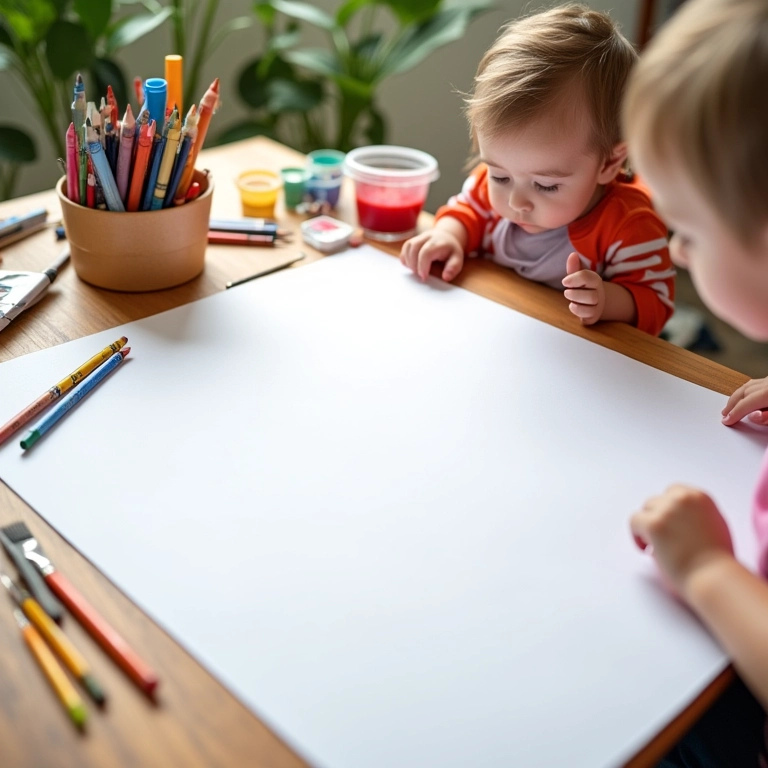 Mesa infantil com espaço dedicado para desenho e pintura.