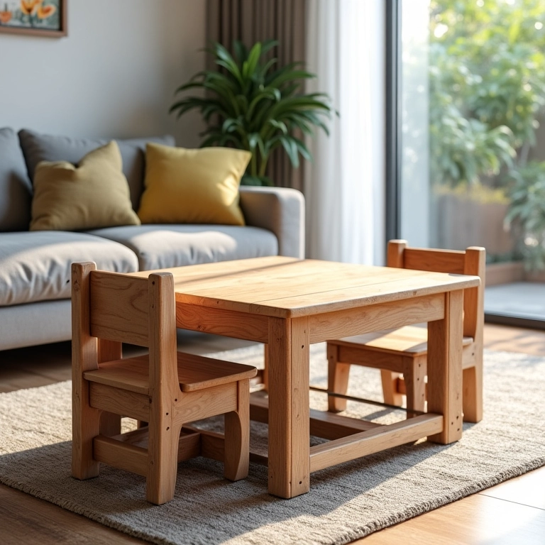 Mesa infantil feita com paletes de madeira reciclados.