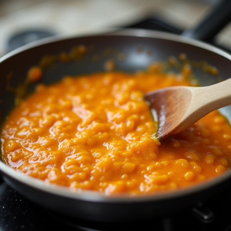 Mexendo a canjica para não grudar no fundo da panela.