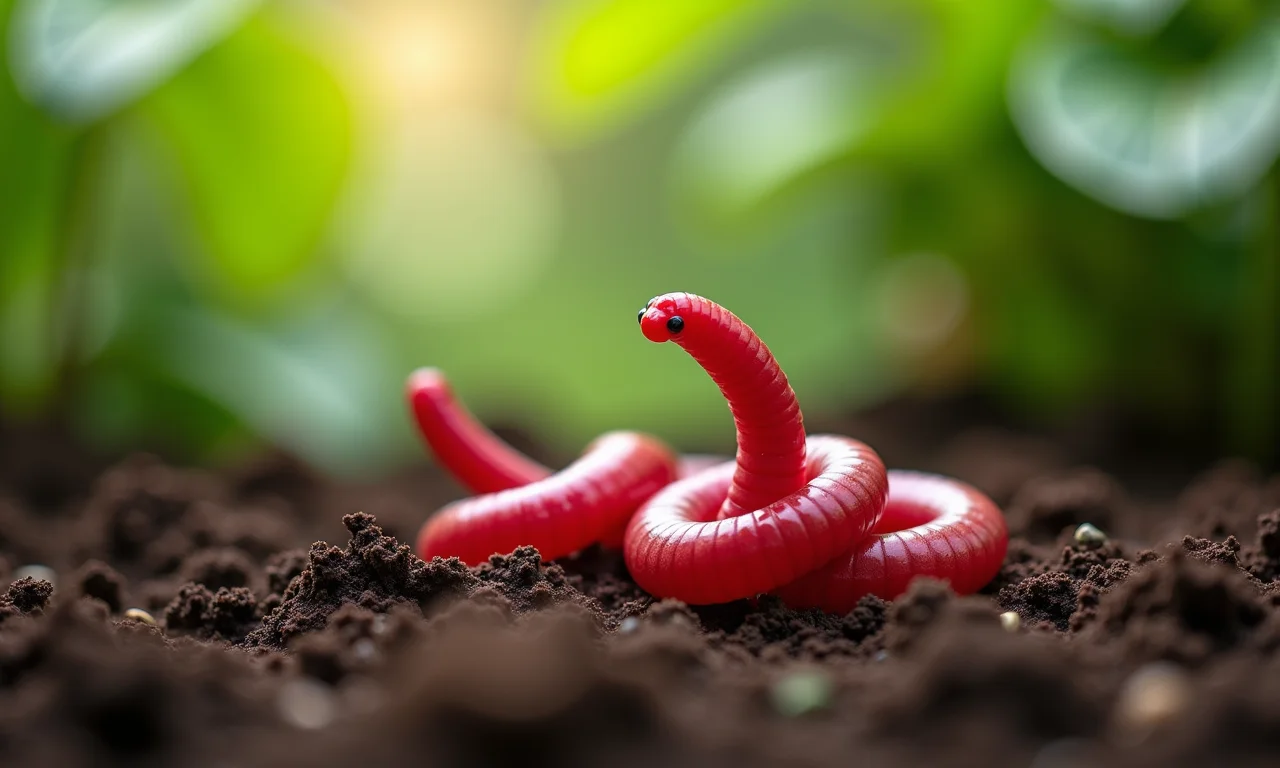 Minhocário em um jardim doméstico com minhocas vermelhas.