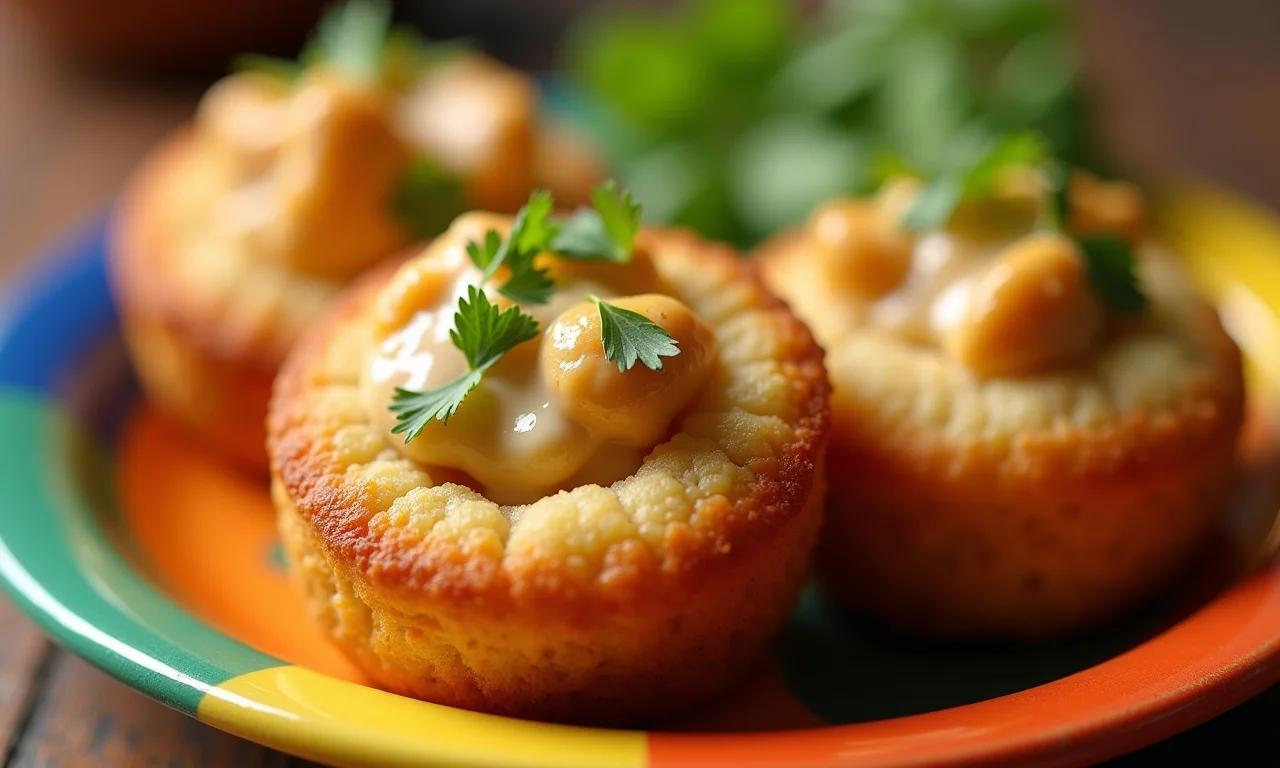 Mini coxinhas cremosas, douradas e crocantes, servidas em prato colorido.