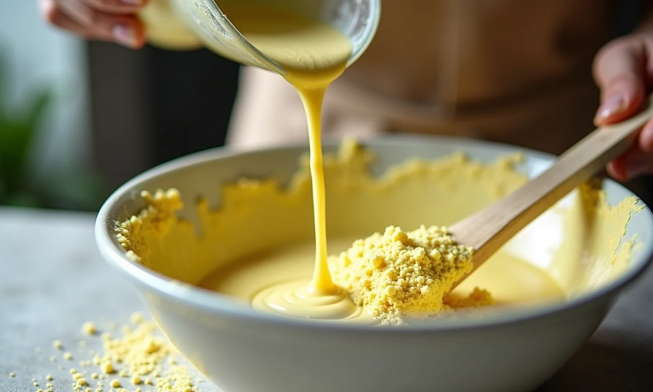 Misturando cal e caseína para fazer tinta lavável caseira.