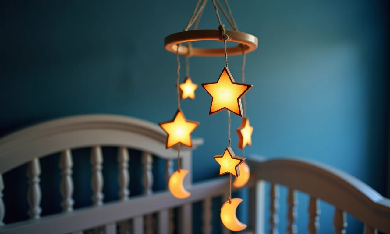 Mobile de berço com tema de estrelas e lua.