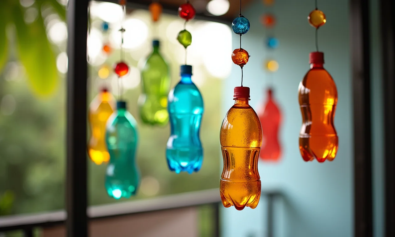 Móbiles divertidos feitos com garrafas PET.