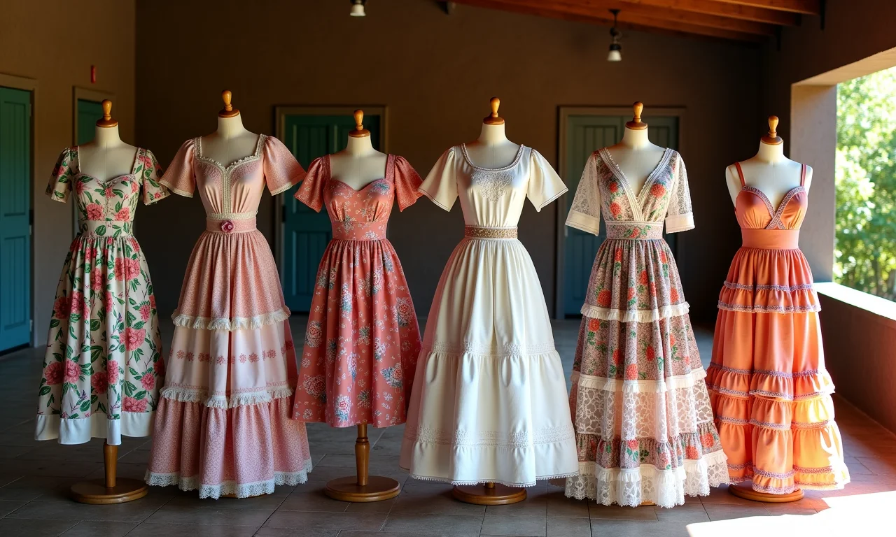 Modelos criativos de vestidos de Festa Junina infantil com estampas florais.