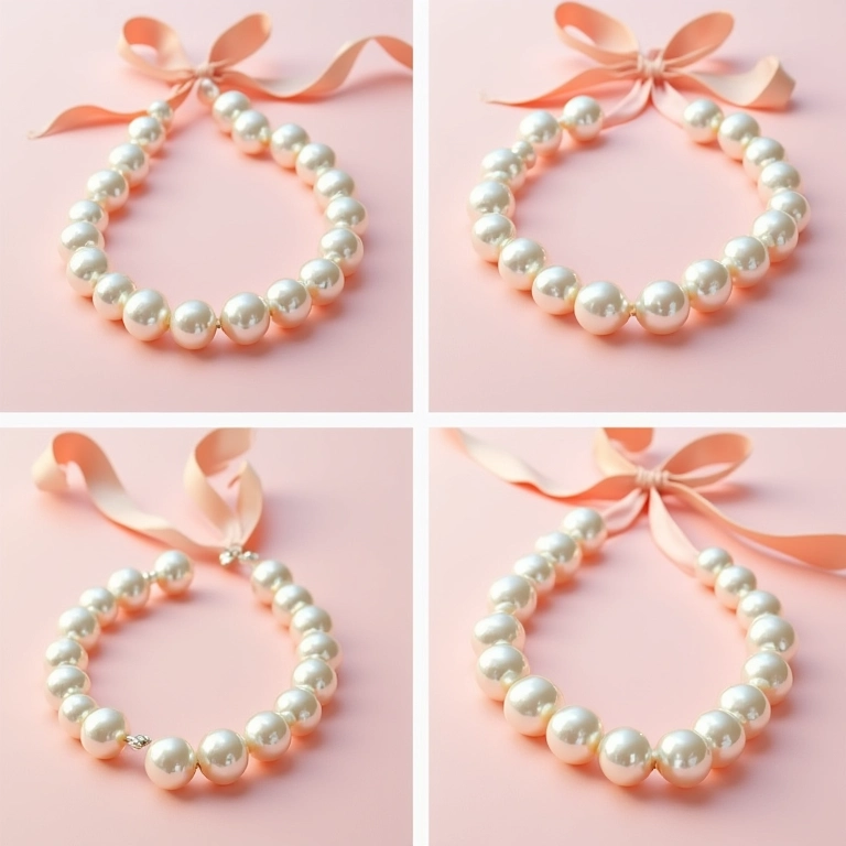 Modelos de colar de pérola com fita.