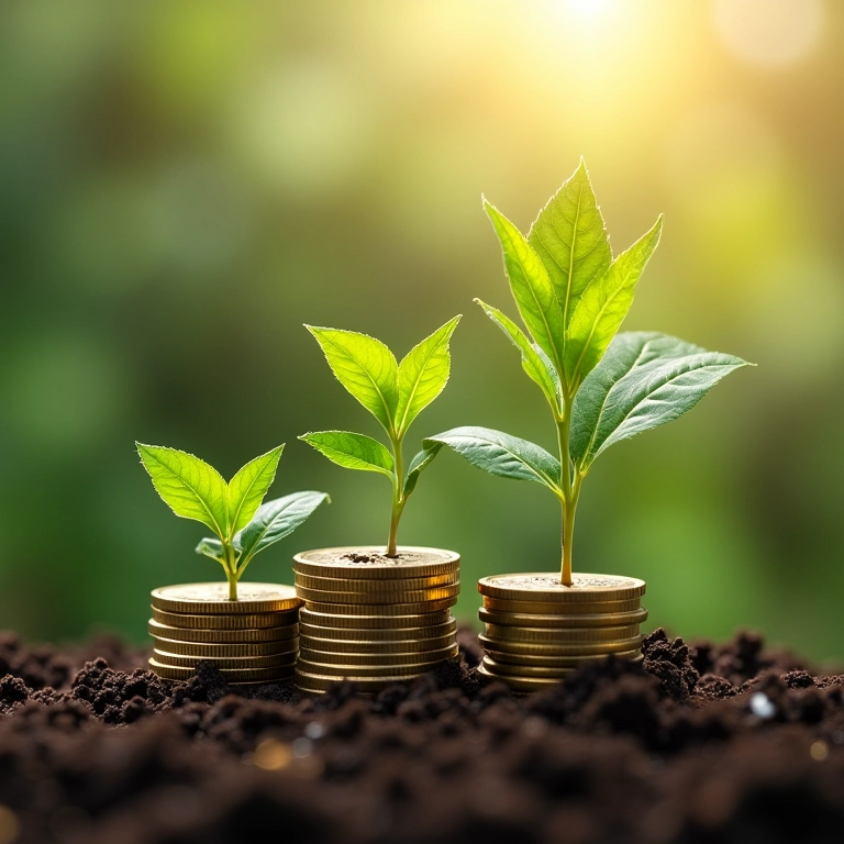 Moedas crescendo em plantas, simbolizando reinvestimento de ganhos.