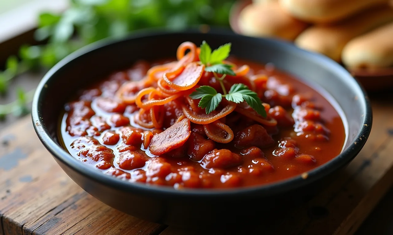 Molho de carne com bacon crocante.