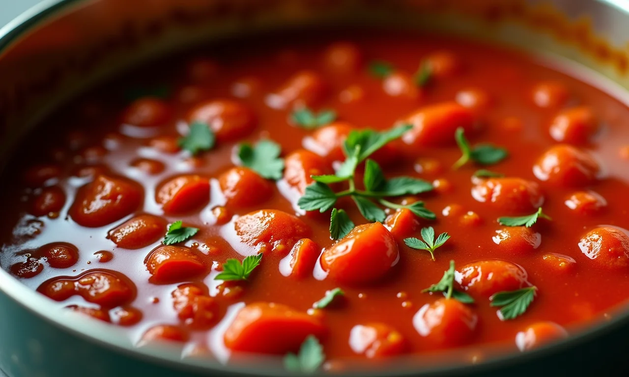 Molho de tomate caseiro cozinhando em panela.