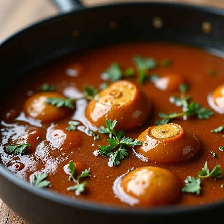 Molho madeira caseiro borbulhando em uma panela.