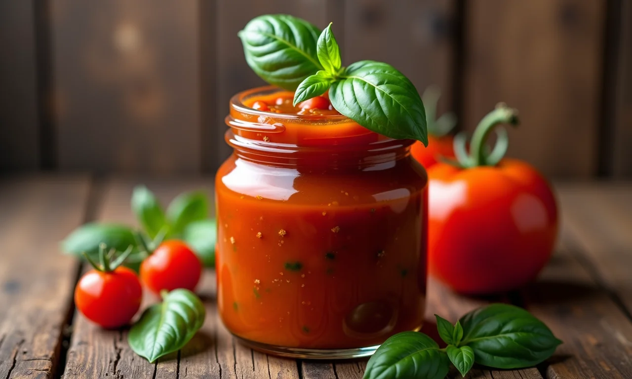 Molho Pomarola caseiro com manjericão.