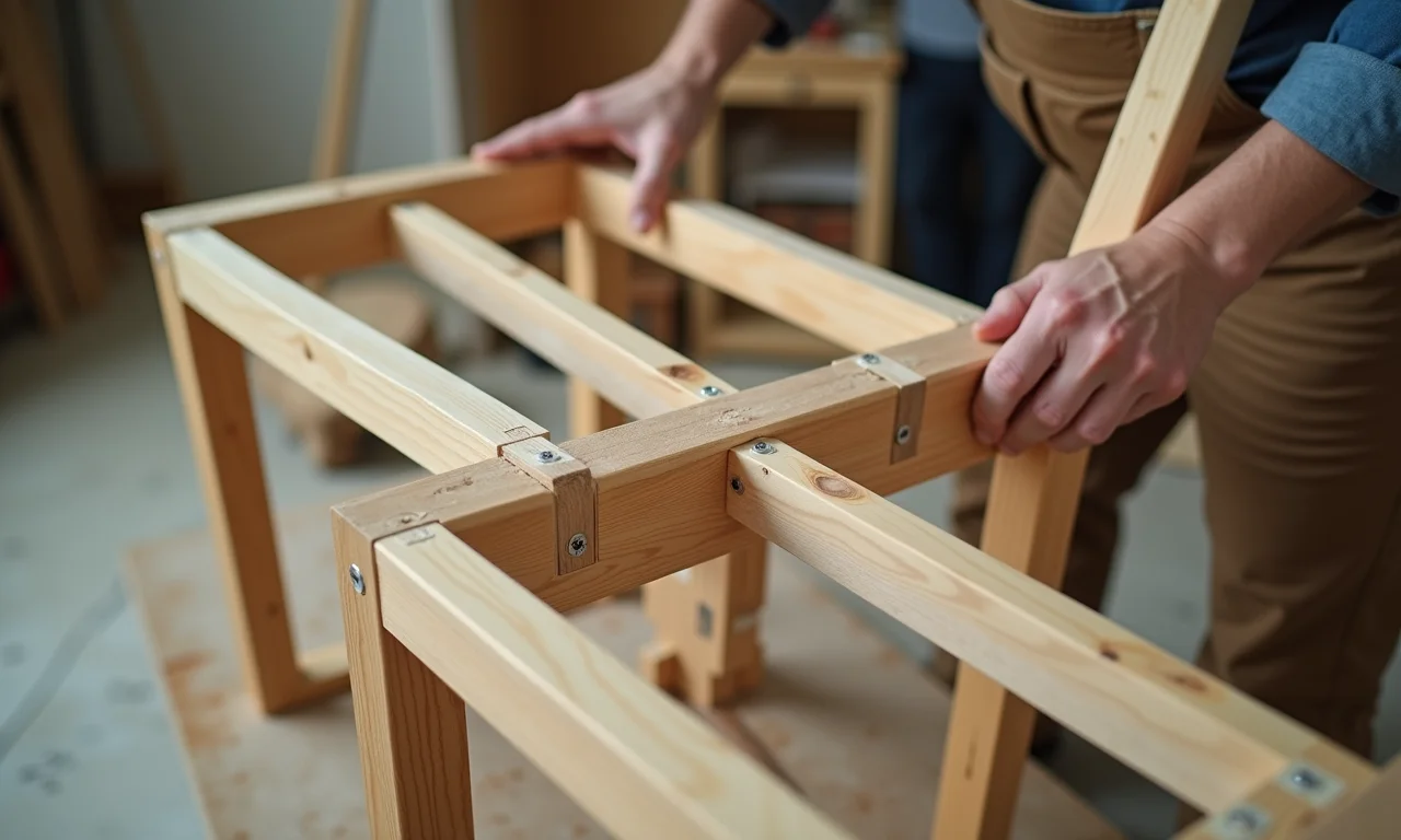 Montagem da estrutura da cadeira de madeira