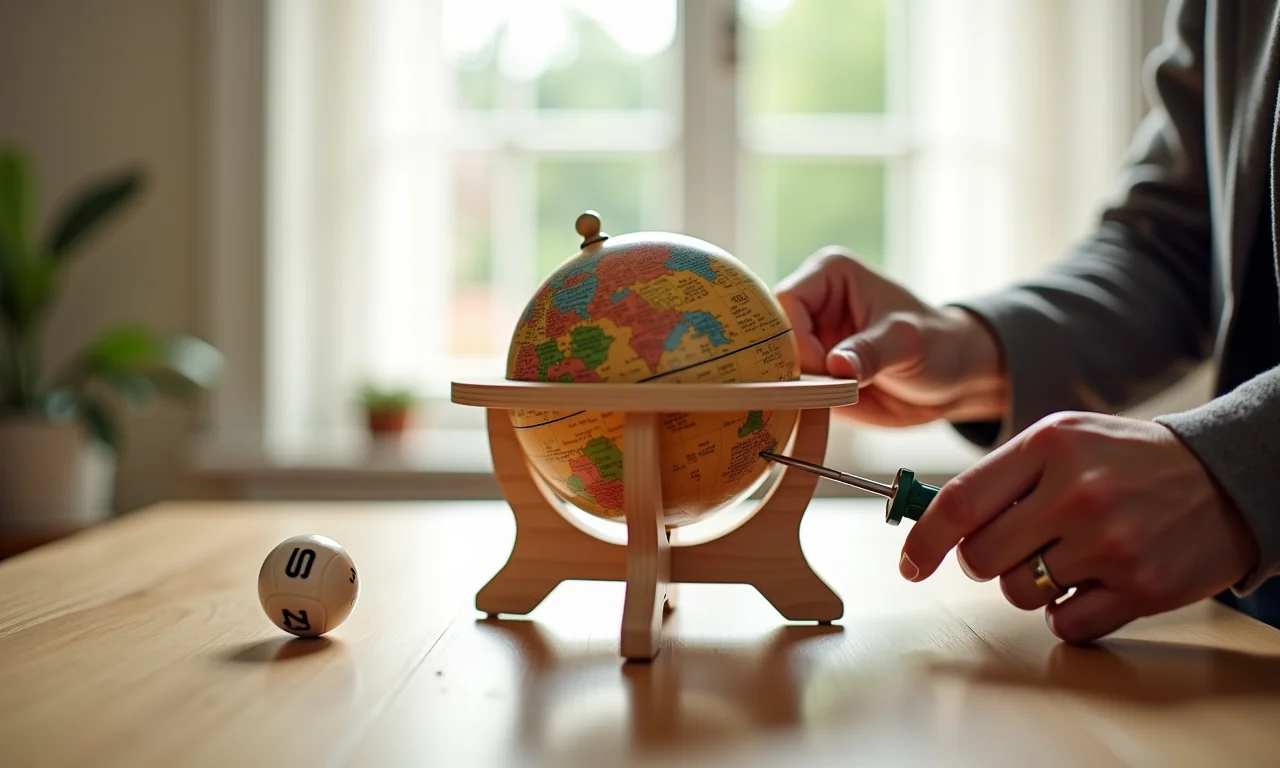 Montando o suporte de madeira para o globo de bingo.