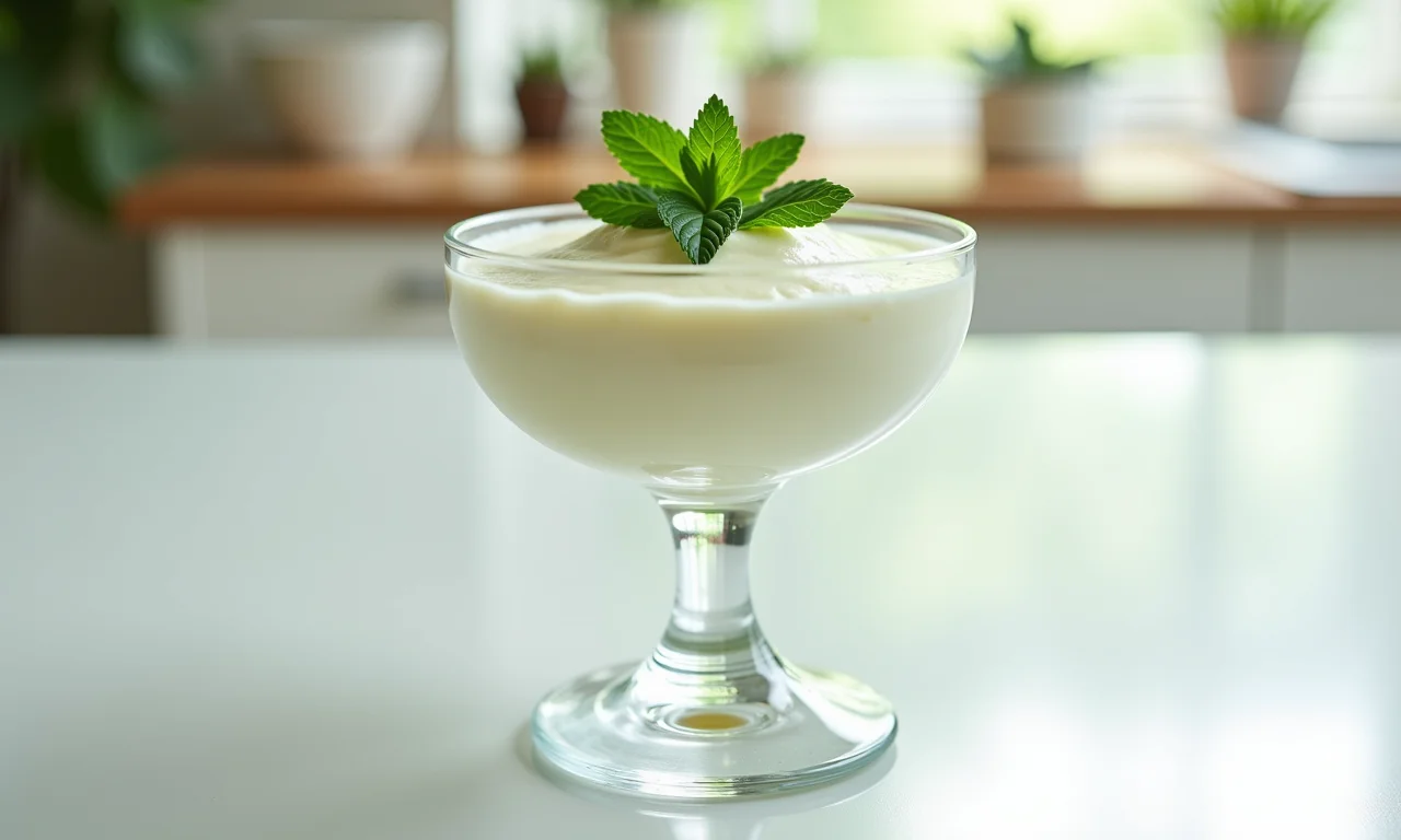 Mousse de araçá leve e refrescante em tigela de vidro.
