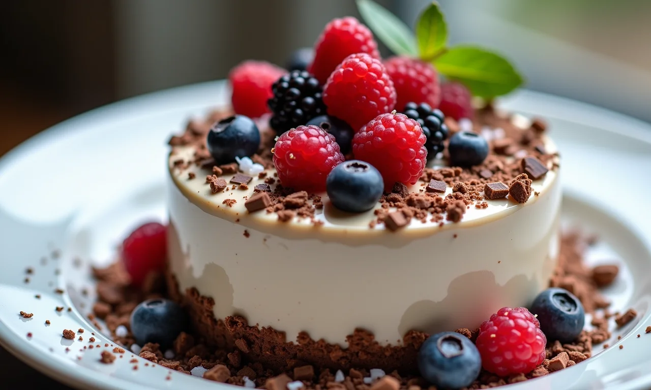Mousse de ninho com diversas opções de cobertura: chocolate, frutas, coco.