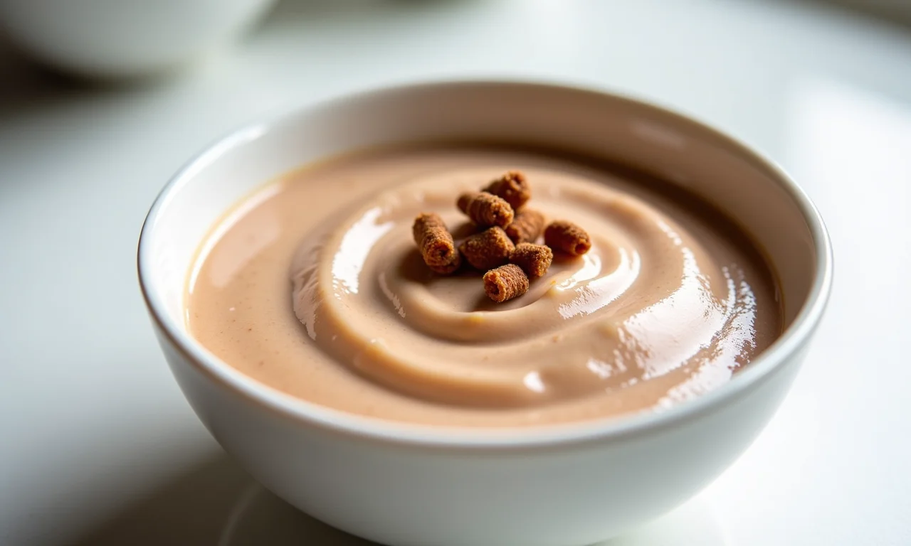 Mousse de ninho fit, com ingredientes de baixa caloria e adoçantes.