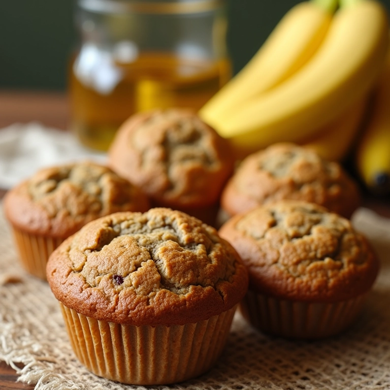 Muffins de banana feitos com azeite de oliva em vez de manteiga, alternativa saudável.