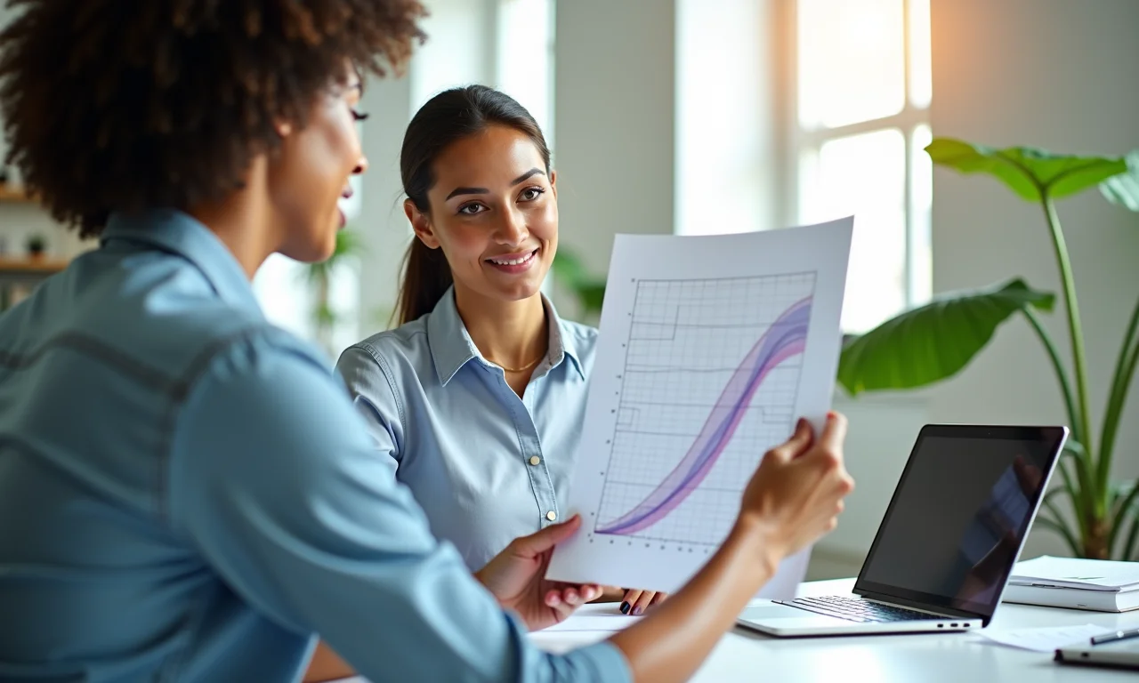 Mulher analisando Curva ABC para análise de clientes.