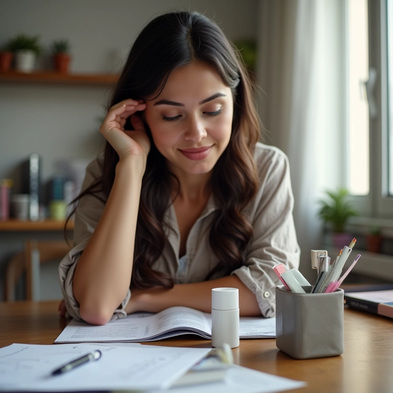Mulher analisando produtos que auxiliam na preparação para o concurso.
