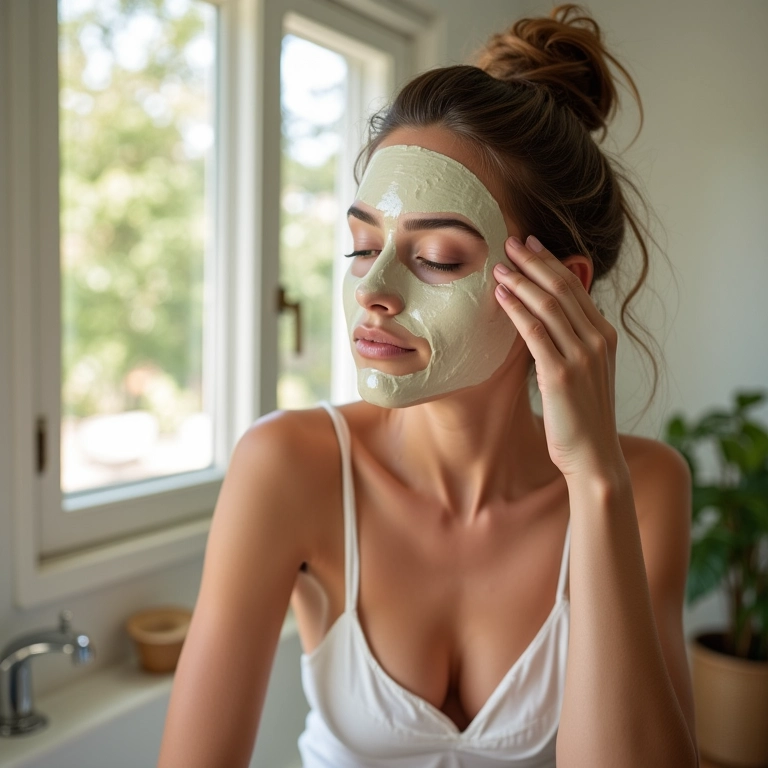 Mulher aplicando máscara de hidratação caseira no cabelo.