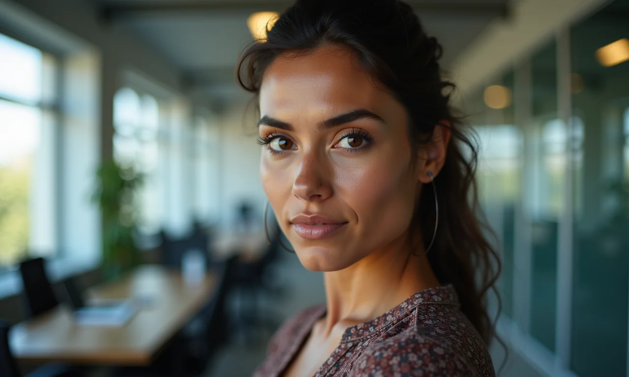 Mulher brasileira confiante incentivando a denúncia de violações trabalhistas.