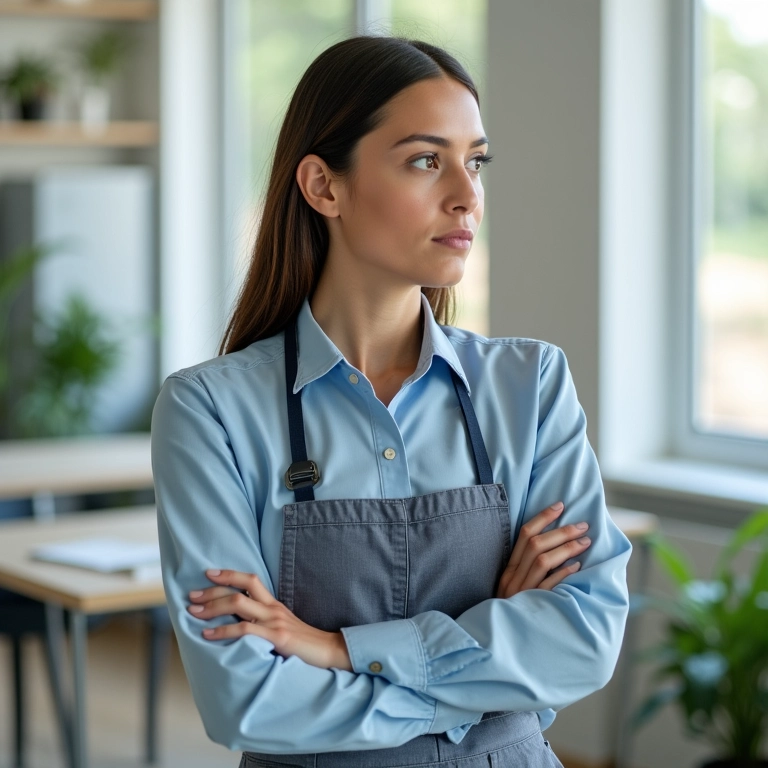 Mulher brasileira participando de um curso de aperfeiçoamento em serviços de limpeza.