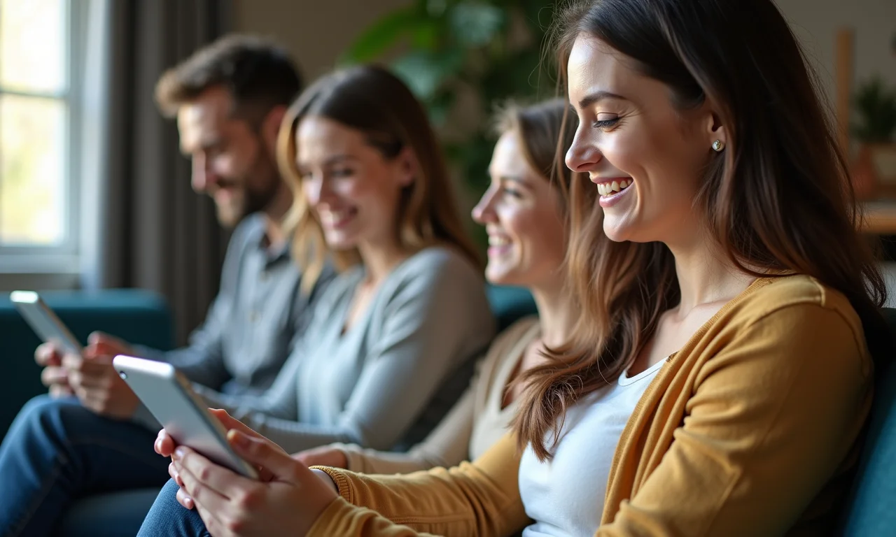 Mulher compartilhando sua campanha de crowdfunding com amigos e familiares.