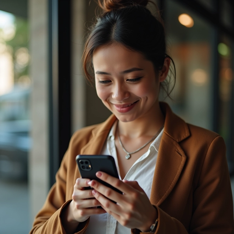 Mulher consultando créditos do CPF na nota no celular.