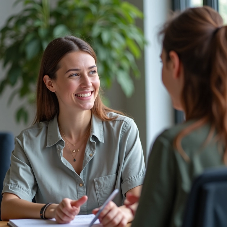 Mulher consultando um consultor financeiro.