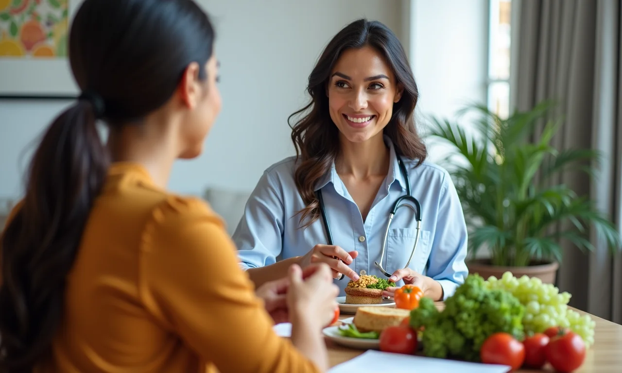 Mulher consultando um nutricionista para obter orientações sobre colesterol.