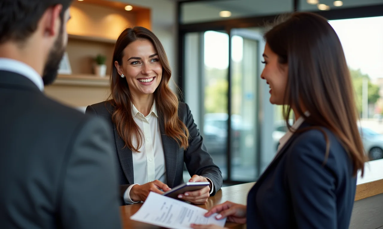 Mulher conversando com um funcionário do banco, solicitando aumento de limite.
